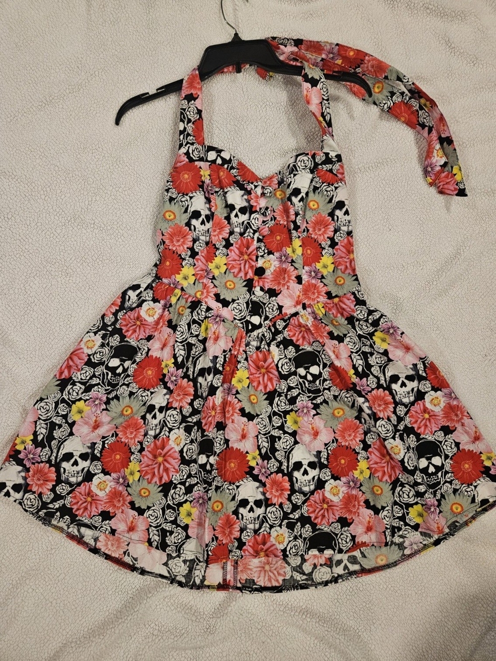 Hell Bunny Skull Floral Halter Mini Dress XL Gothic Pin Up Rockabilly